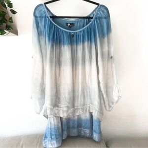 M Made in Italy Silk Blend Long Sleeve Ombré Top Blouse Size Small
